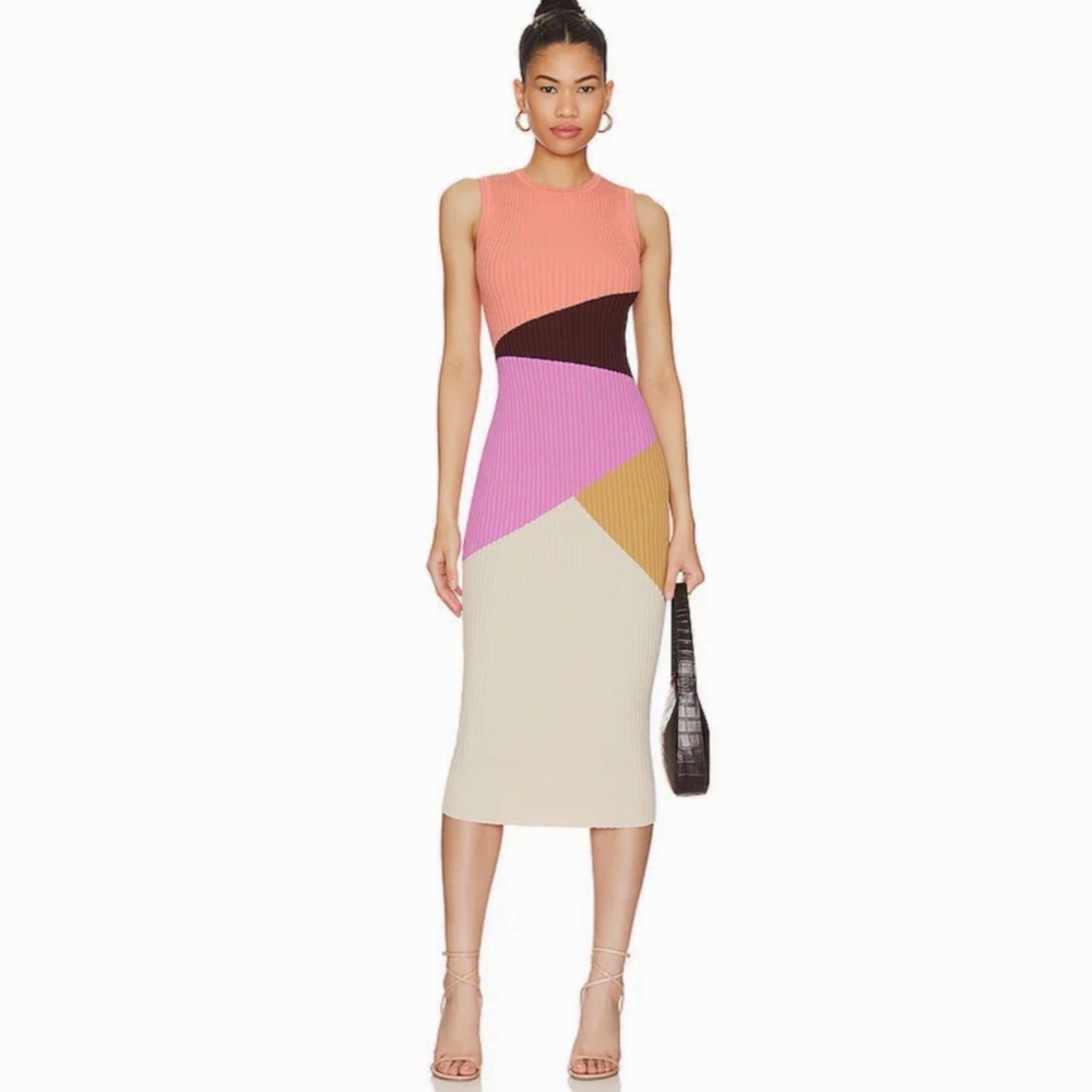 MINKPINK Evie Knit Sleeveless Midi Dress Colorblock Ribbed Stretch Large Revolve
